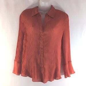Sunny Taylor Orange Crinkle Blouse Bell Cuff Size LP